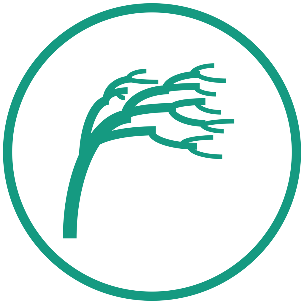 Icoon uit logo Present Tense Coaching. Symbool voor veerkracht - boom in de wind