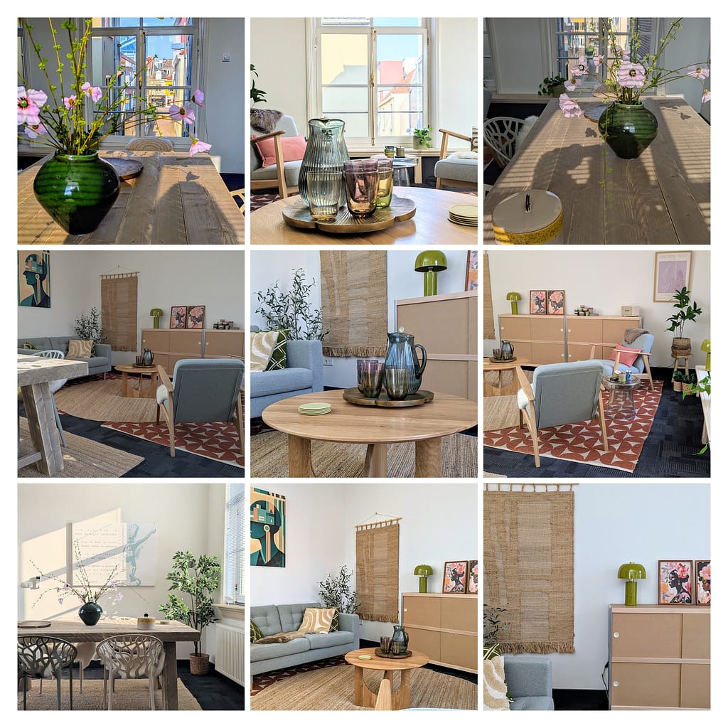 Collage van de coachruimte van Present Tense Coaching in Deventer